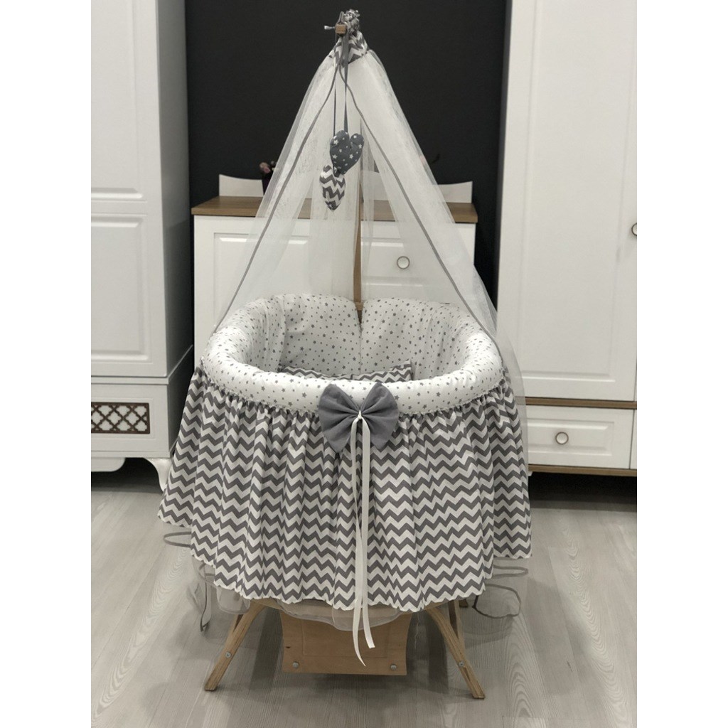 Mini Baby Figürlü Sepet Beşik Gri