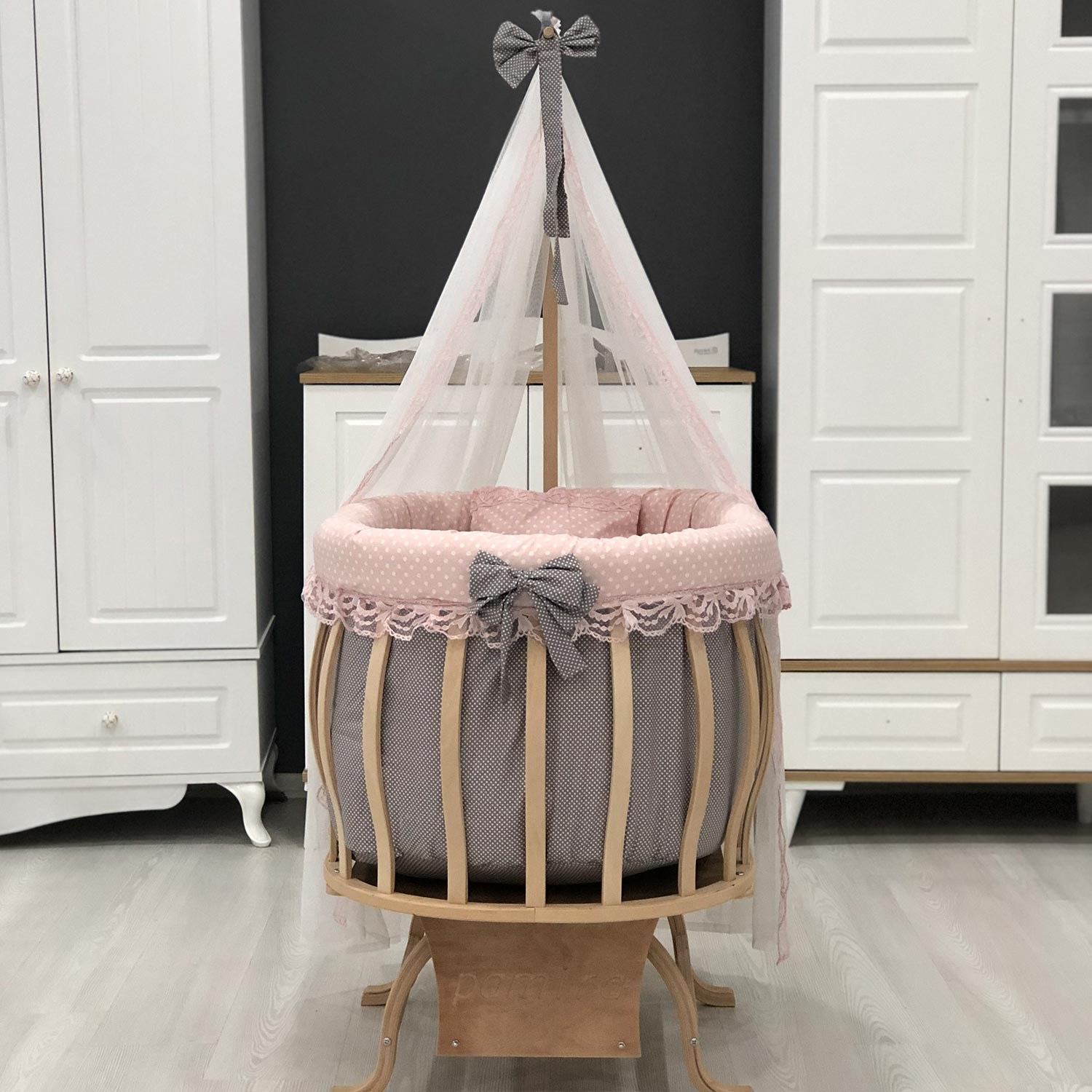 Mini Baby Puantiyeli Sepet Beşik Pembe