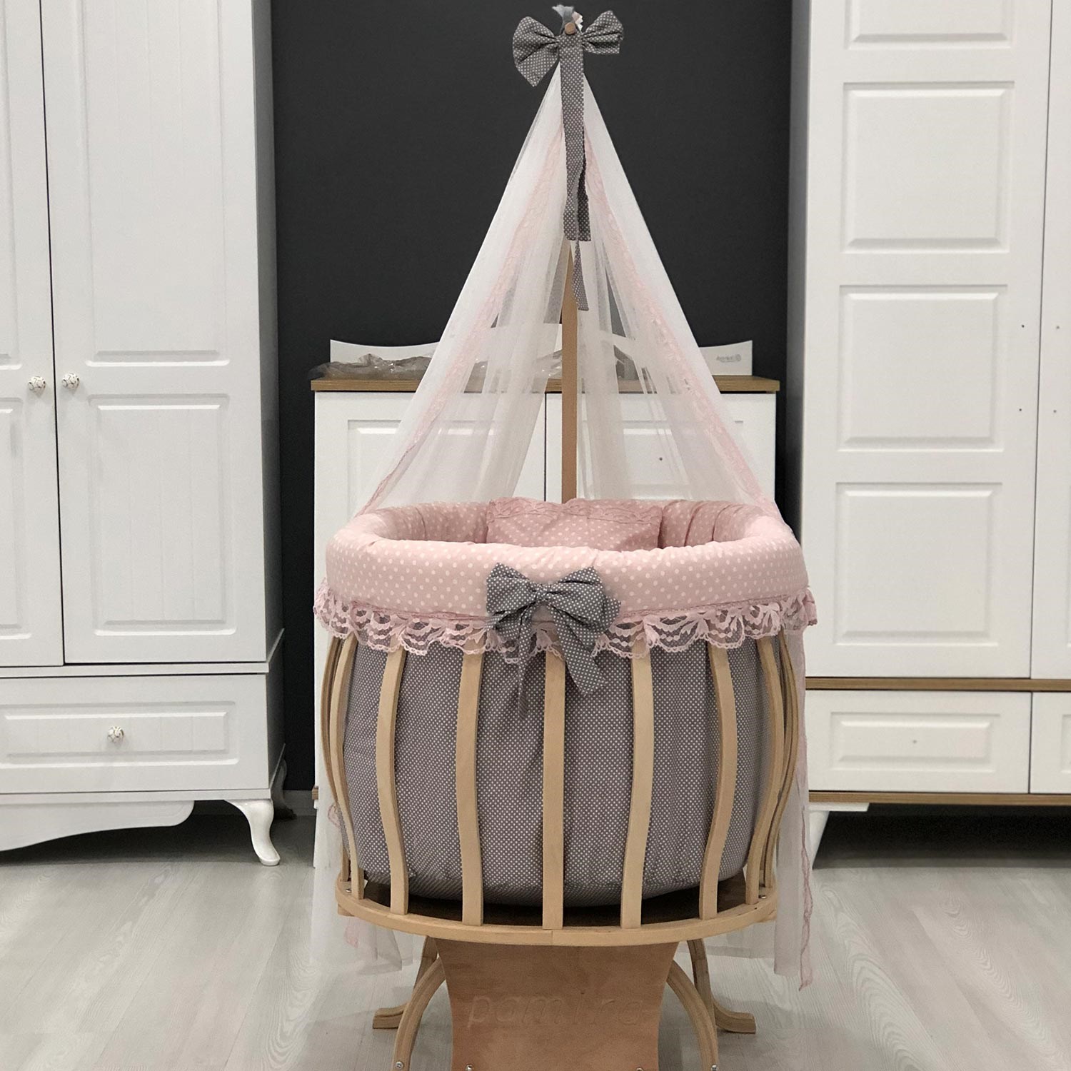 Mini Baby Puantiyeli Sepet Beşik Pembe