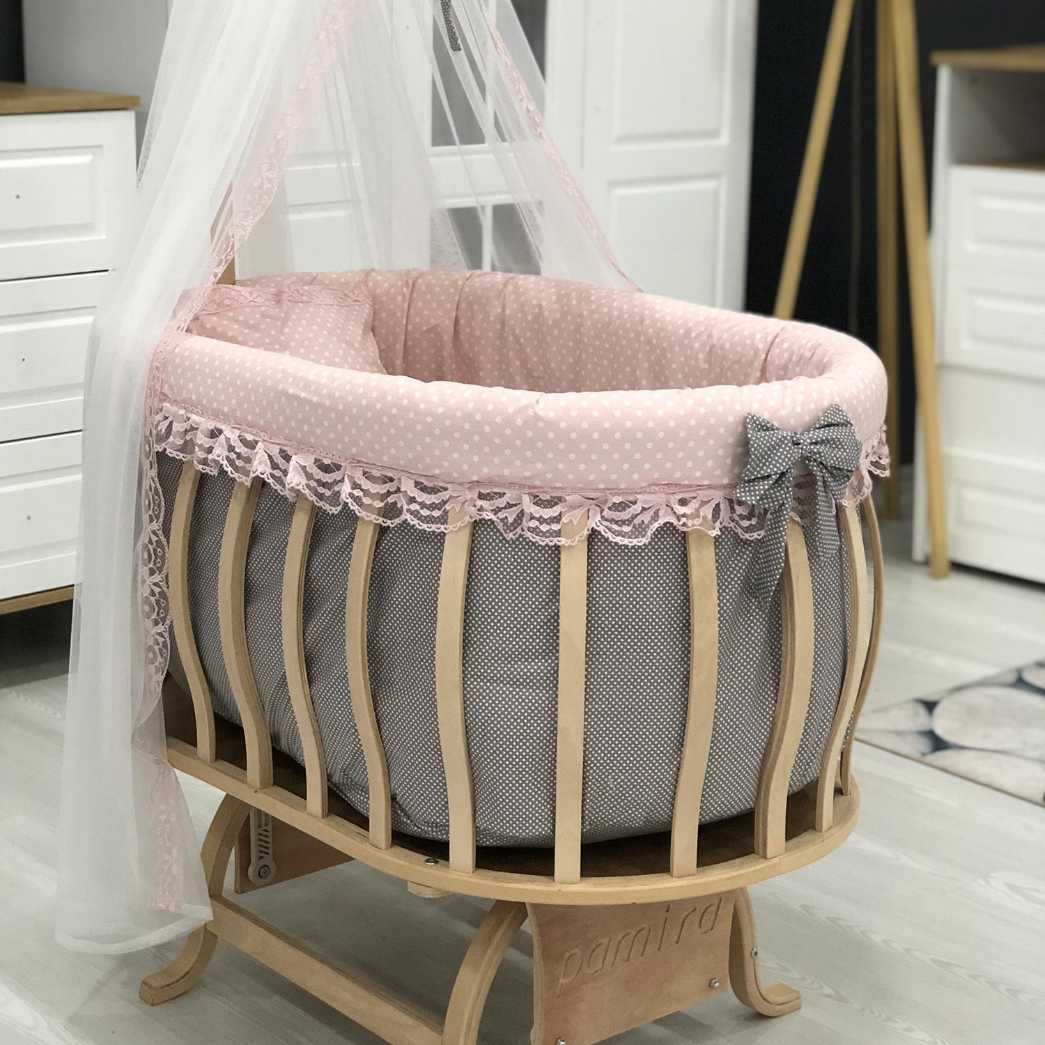 Mini Baby Puantiyeli Sepet Beşik Pembe