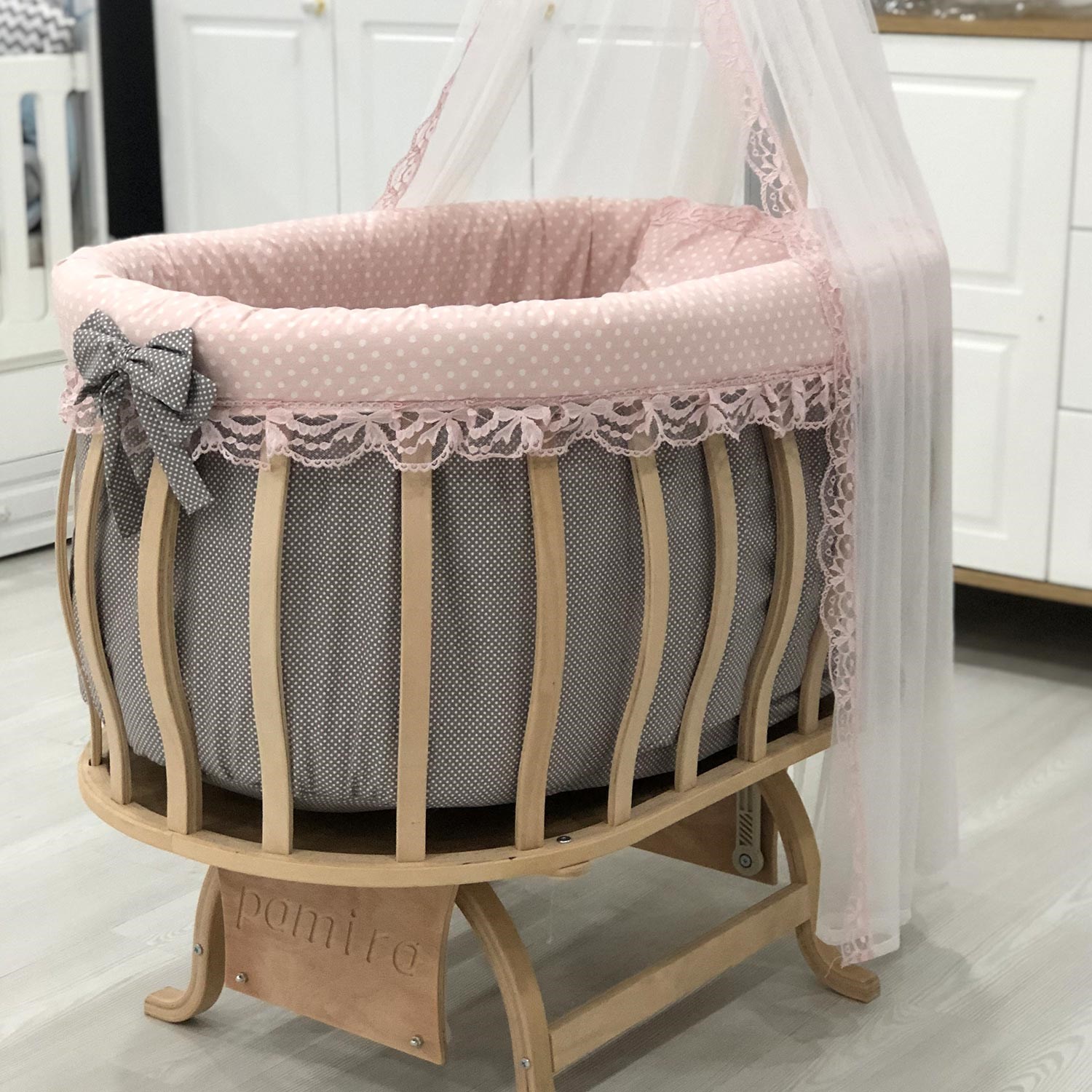 Mini Baby Puantiyeli Sepet Beşik Pembe
