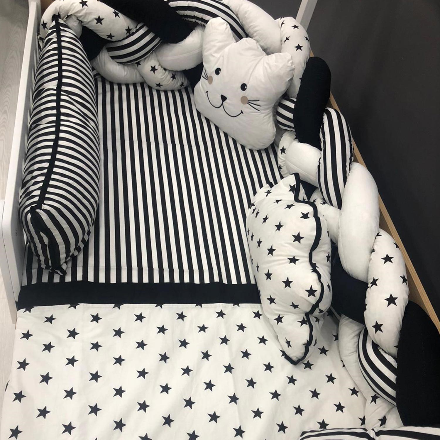 Mini Baby Örgülü Uyku Seti 90x190 cm Siyah-Beyaz