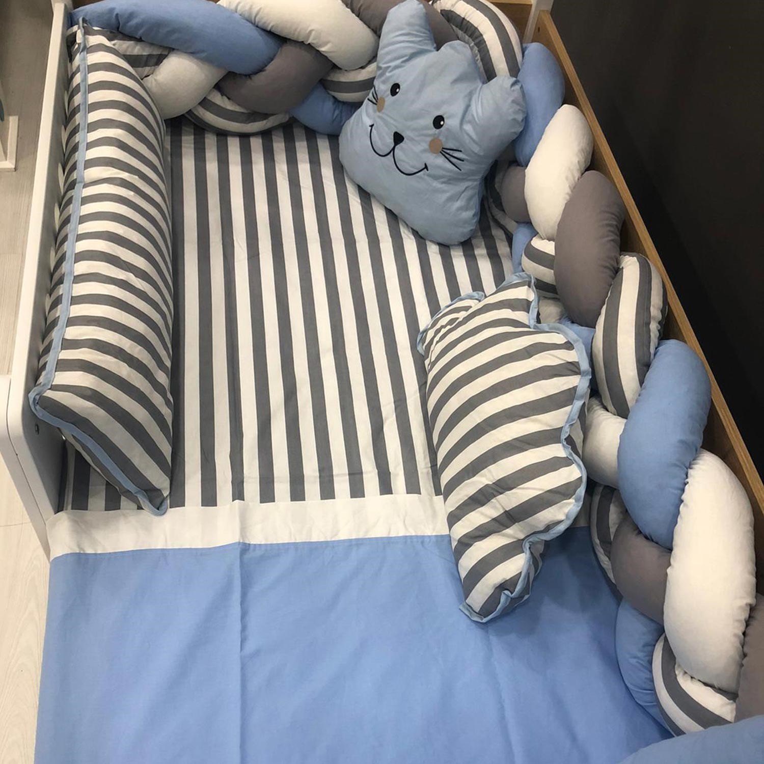 Mini Baby Örgülü Uyku Seti 100x200 cm Mavi
