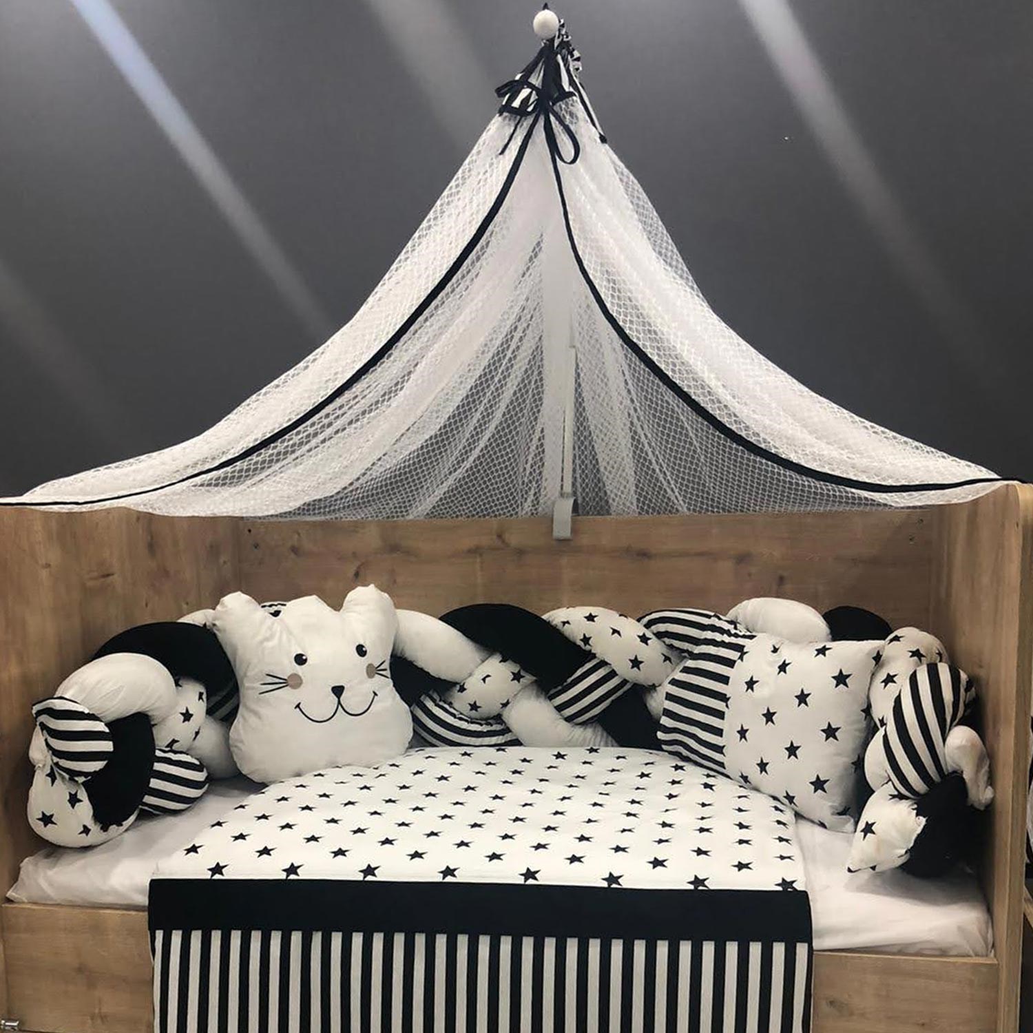 Mini Baby Örgülü Uyku Seti 70x130 cm Siyah-Beyaz