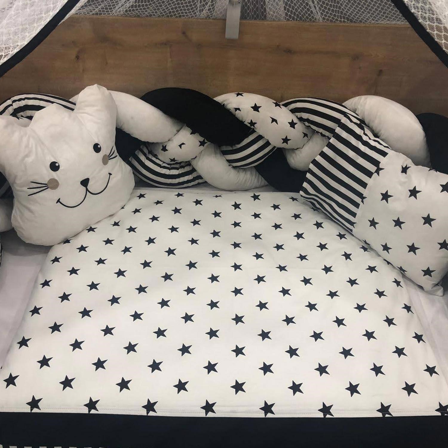 Mini Baby Örgülü Uyku Seti 70x130 cm Siyah-Beyaz