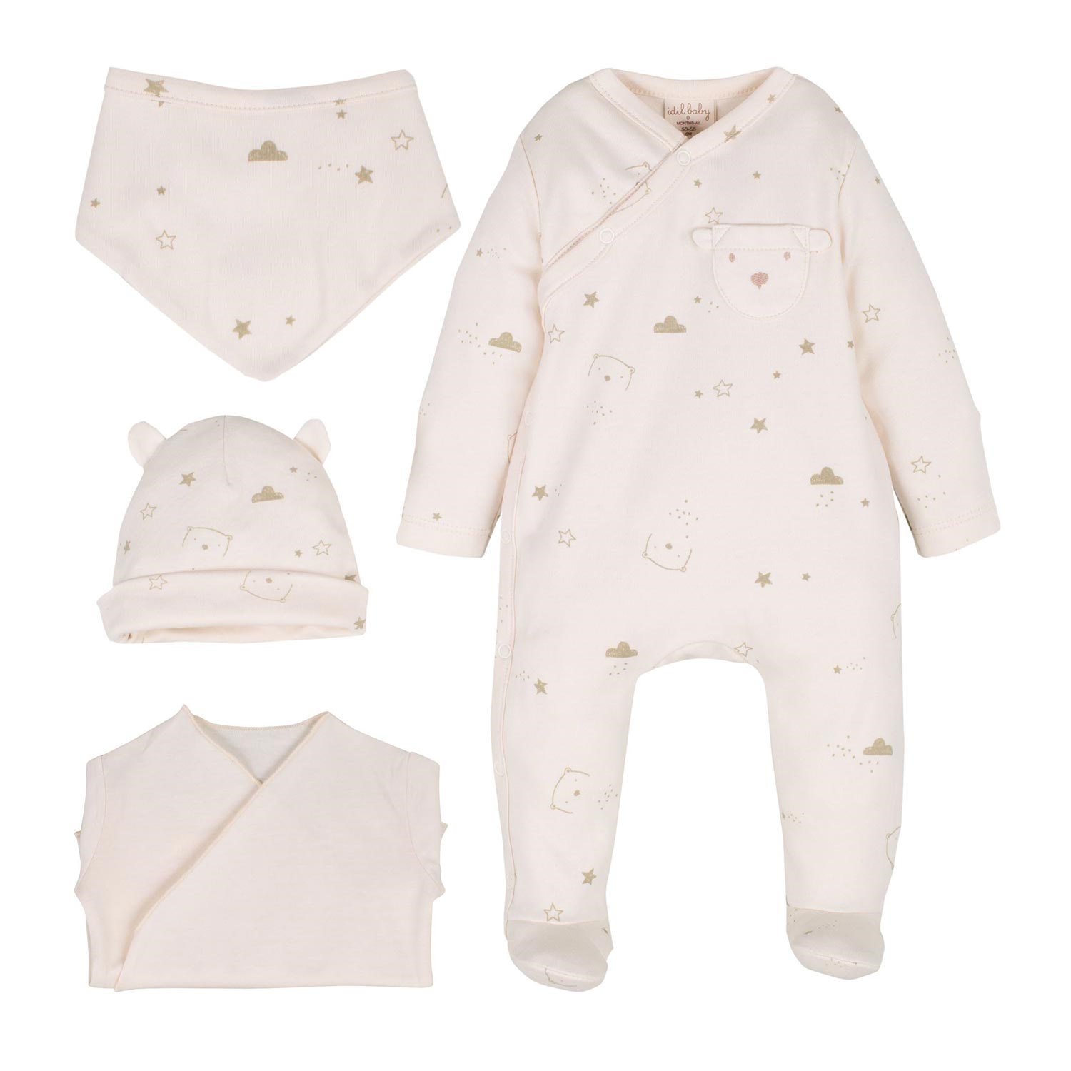 İdilbaby Organik 4'lü Bebek Tulum Takımı 13979 Ekru