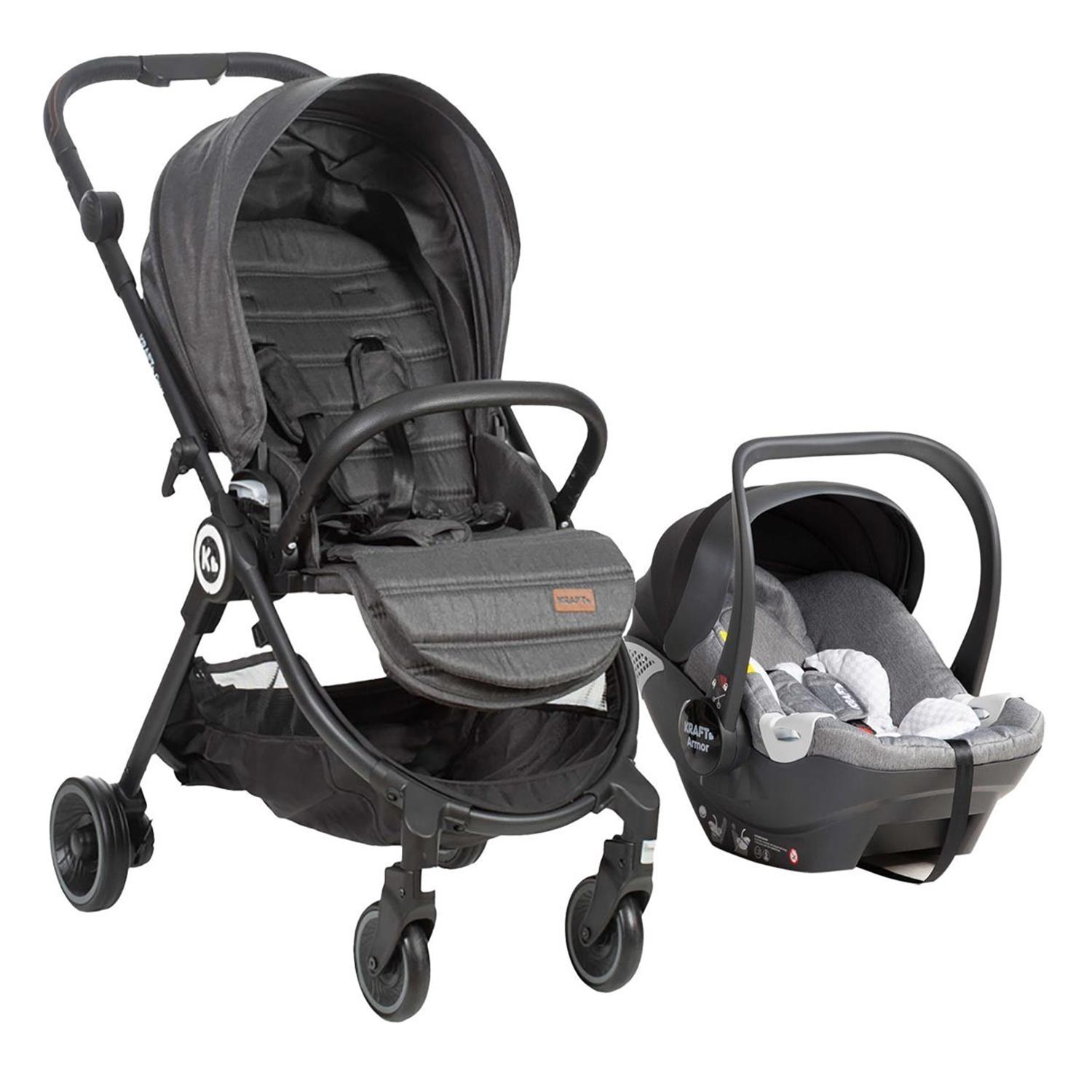 Kraft Onyx + Armour Travel Sistem Bebek Arabası Koyu Gri Kraft Onyx + Armour Travel Sistem Bebek Arabası Koyu Gri