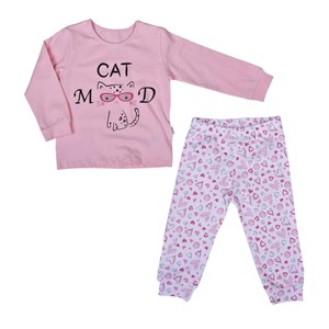 Kitikate Cat Çocuk Pijama Takımı S00644 Beyaz-Pembe