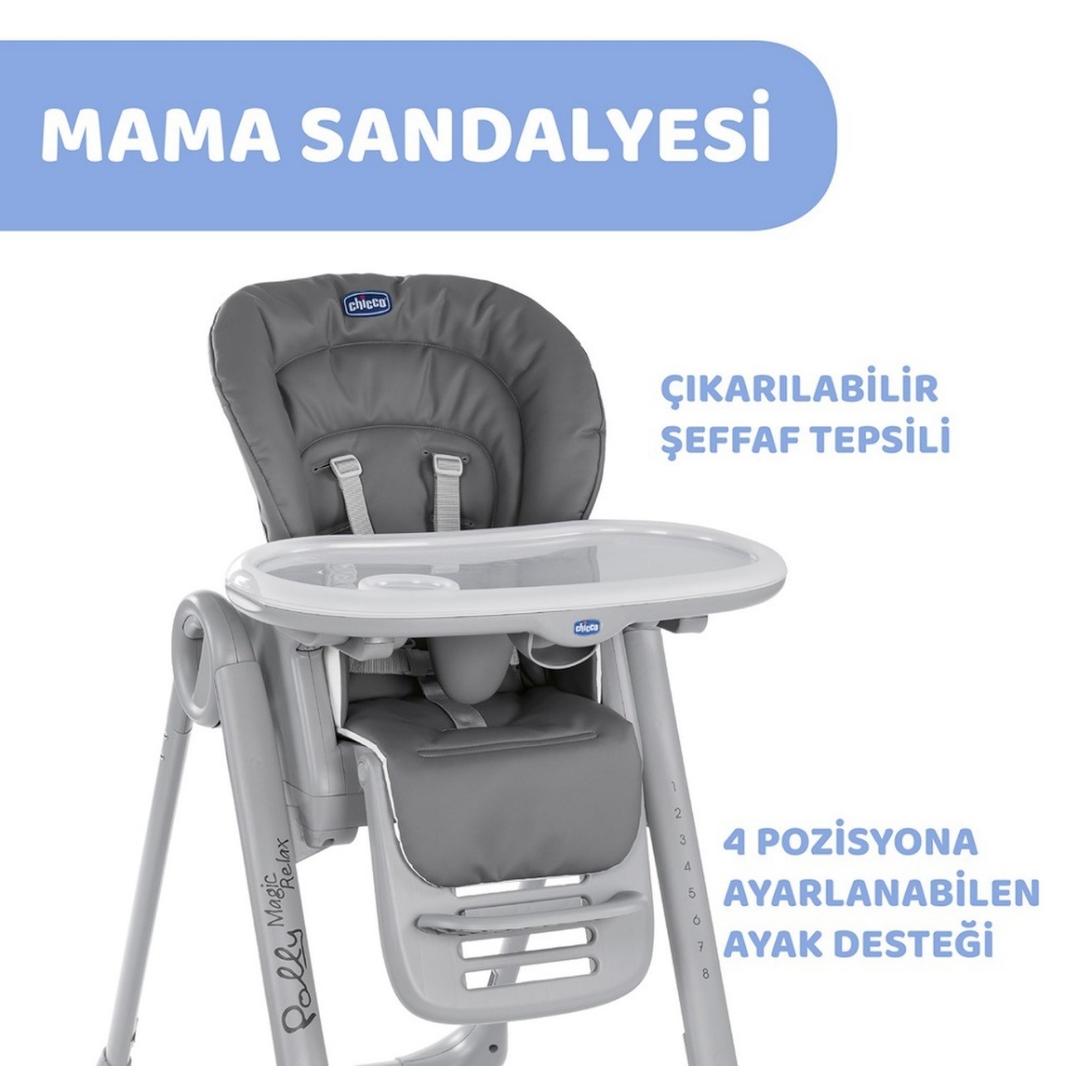 Chicco Polly Magic Relax Bebek Mama Sandalyesi Grey Melange