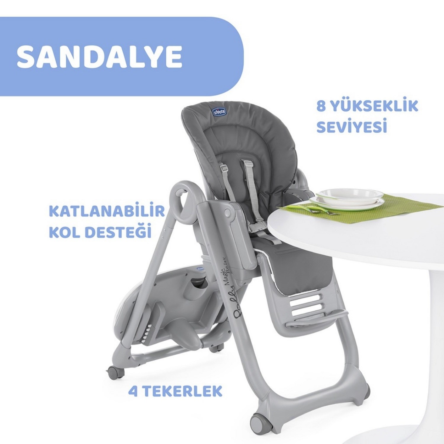 Chicco Polly Magic Relax Bebek Mama Sandalyesi Grey Melange