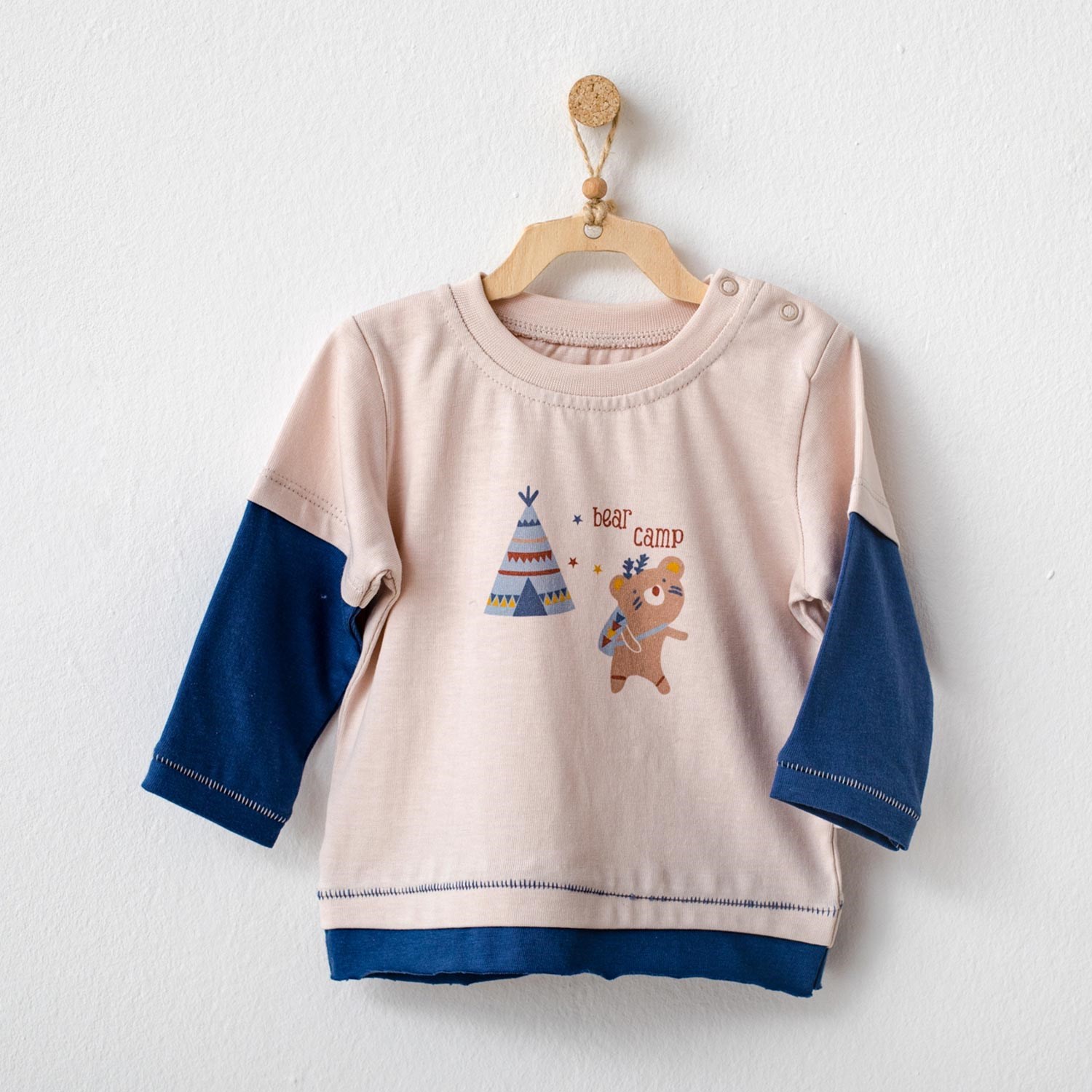 Andywawa Uzun Kollu Kamp Ayısı Bebek Tshirt AC21081 Mavi