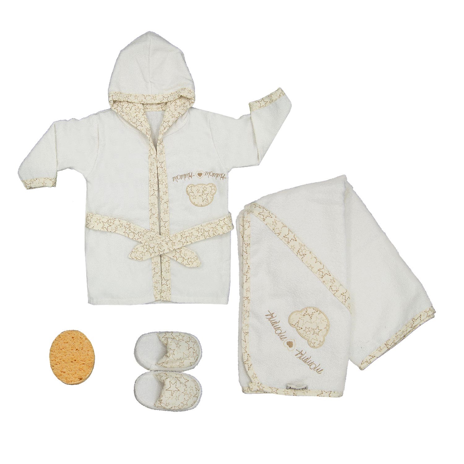Bebitof Üçüzler Bebek Bornoz Seti 30022 Kahverengi
