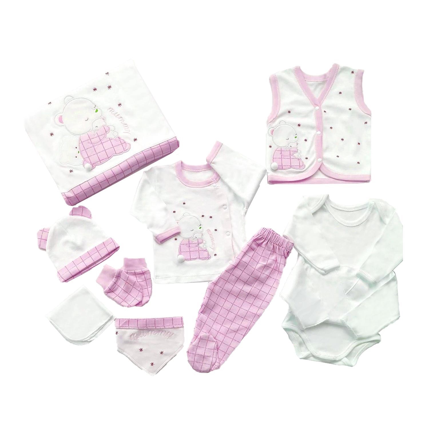 Tonton Baby Ayılı 10'lu Bebek Hastane Çıkış Seti 137 Krem-Pembe