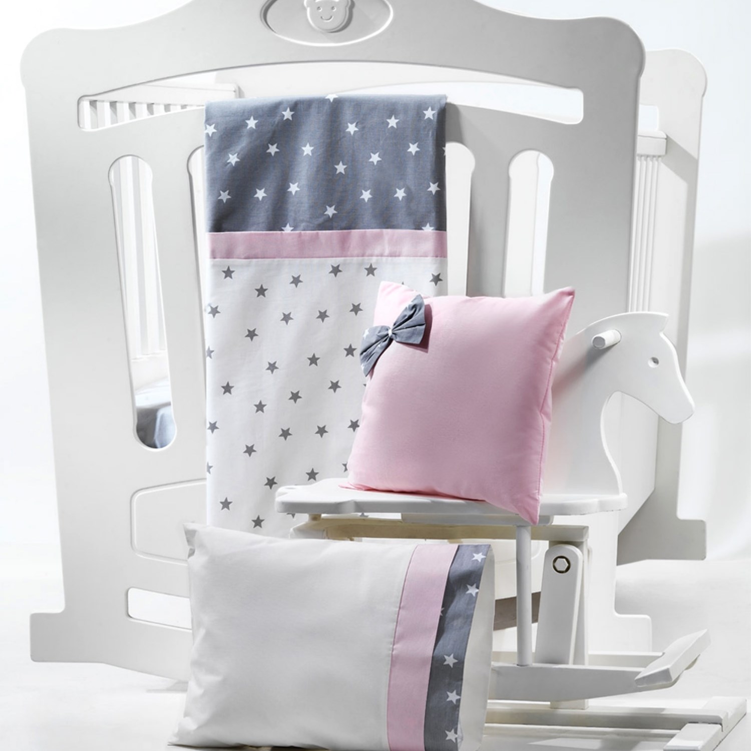Momishop Nana Nevresim Takımı 100x150 Cm 8059 Gri-Pembe