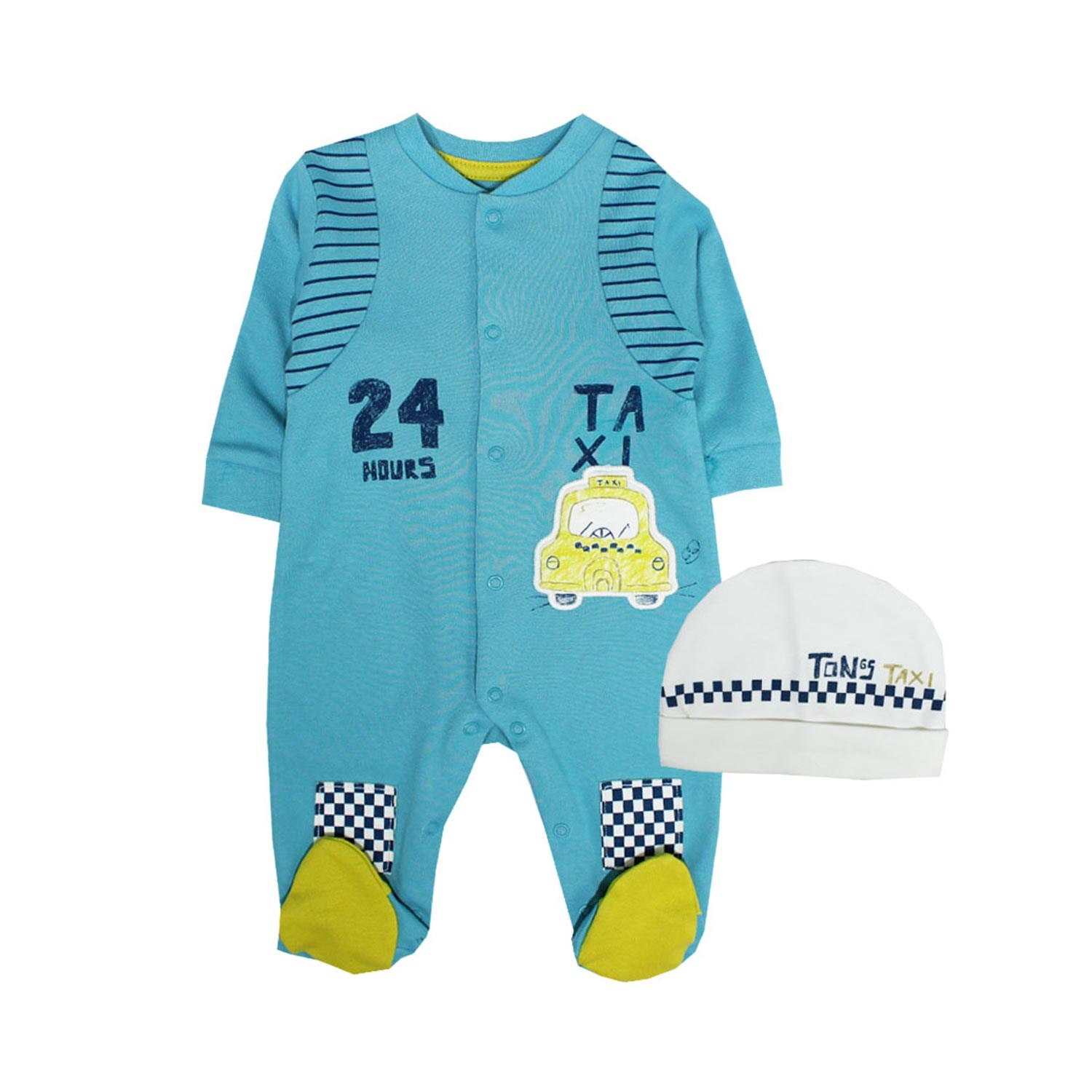 Tongs Baby Taxi Patikli Şapkalı Bebek Tulumu 2670 Mavi