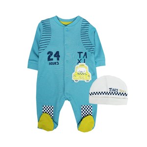 Tongs Baby Taxi Patikli Şapkalı Bebek Tulumu 2670 Mavi