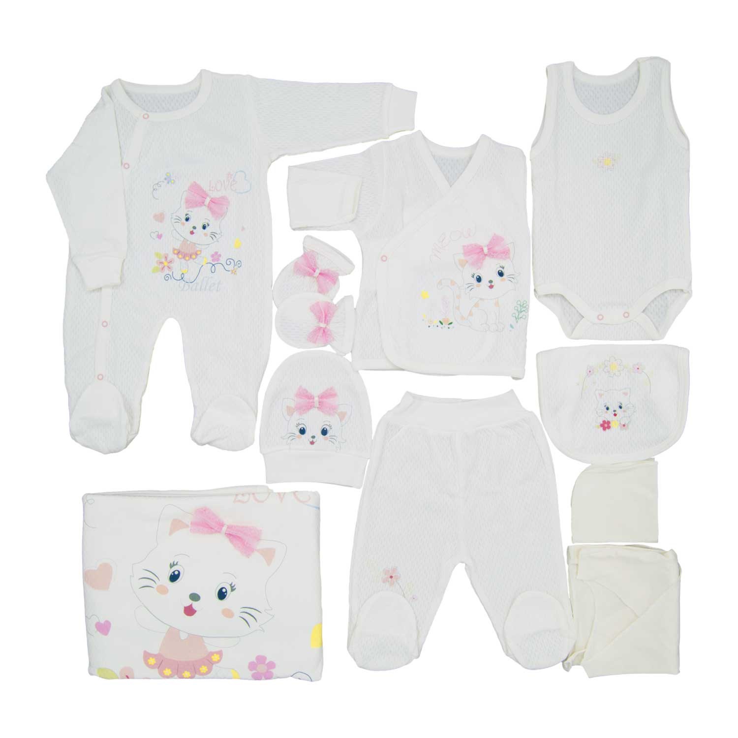 Sebi Bebe Kedi 10'lu Bebek Hastane Çıkış Seti 1026 Krem-Pembe
