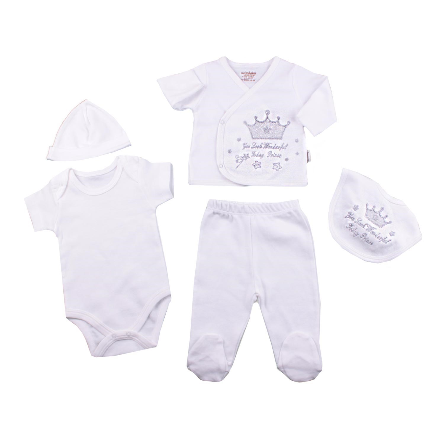 Ciccim Baby Kral Kraliçe 5'li Bebek Zıbın Takımı 3961 Gri