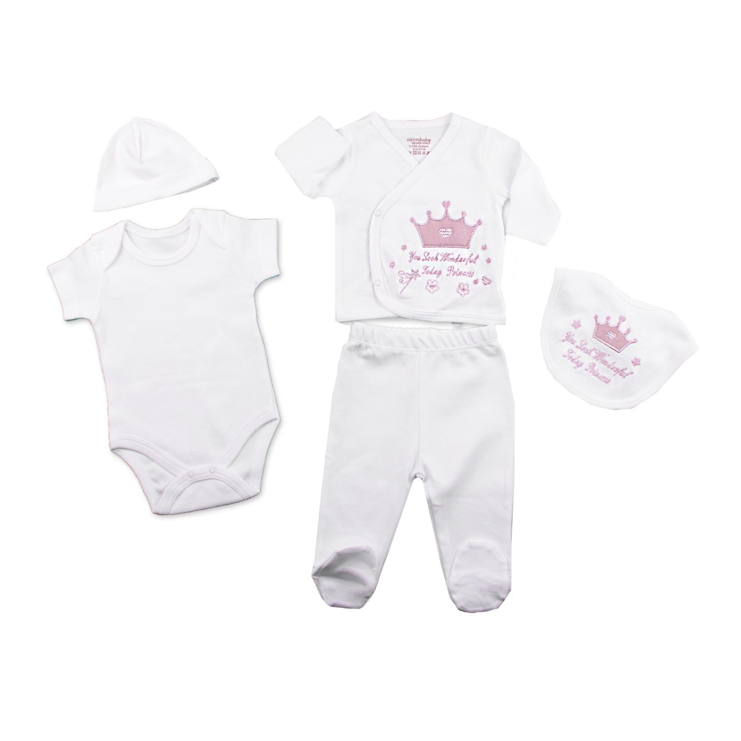 Ciccim Baby Kral Kraliçe 5'li Bebek Zıbın Takımı 3961 Pudra