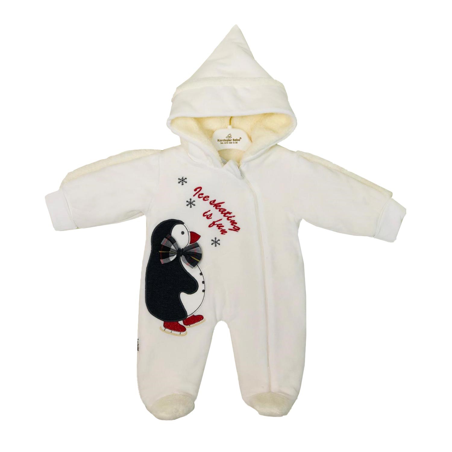 Kardeşler Penguenli Bebek Tulumu 8136 Krem