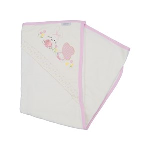 Sebi Bebe Tavşan Bebek Banyo Havlusu 80x85 cm 8508 Ekru-Pembe