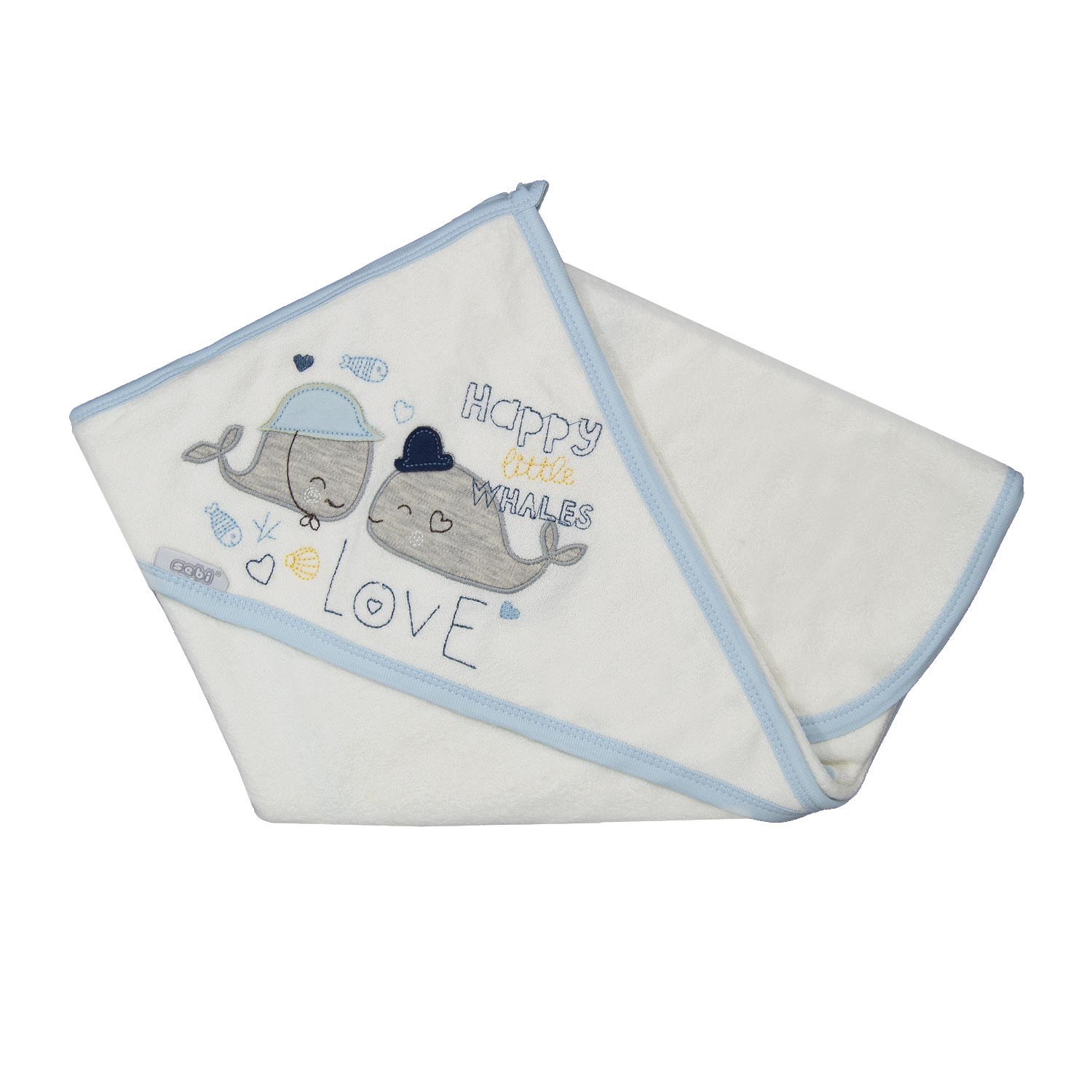 Sebi Bebe Balina Bebek Banyo Havlusu 80x85 cm 8505 Ekru-Mavi