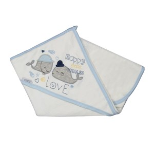 Sebi Bebe Balina Bebek Banyo Havlusu 80x85 cm 8505 Ekru-Mavi