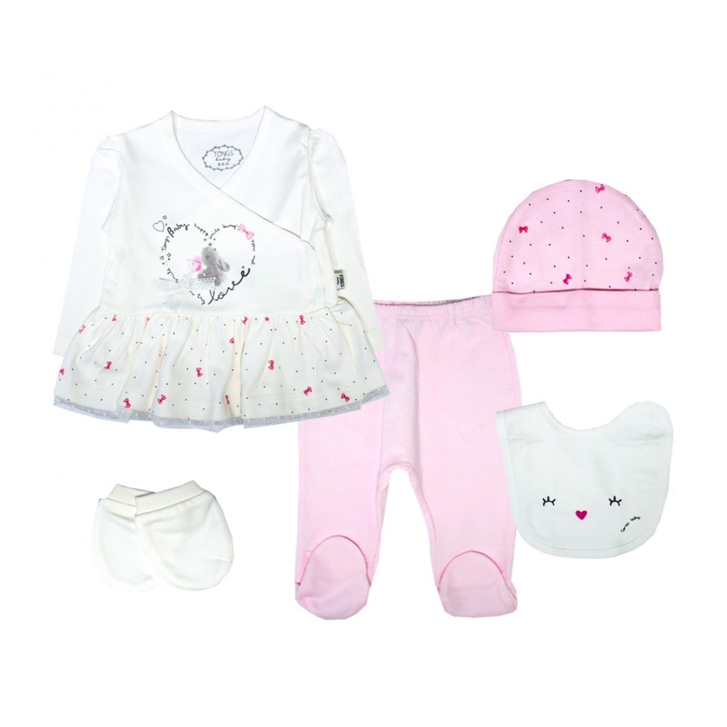 Tongs Baby Cute Bunny 5'li Bebek Hastane Çıkış Seti 2695 Pembe
