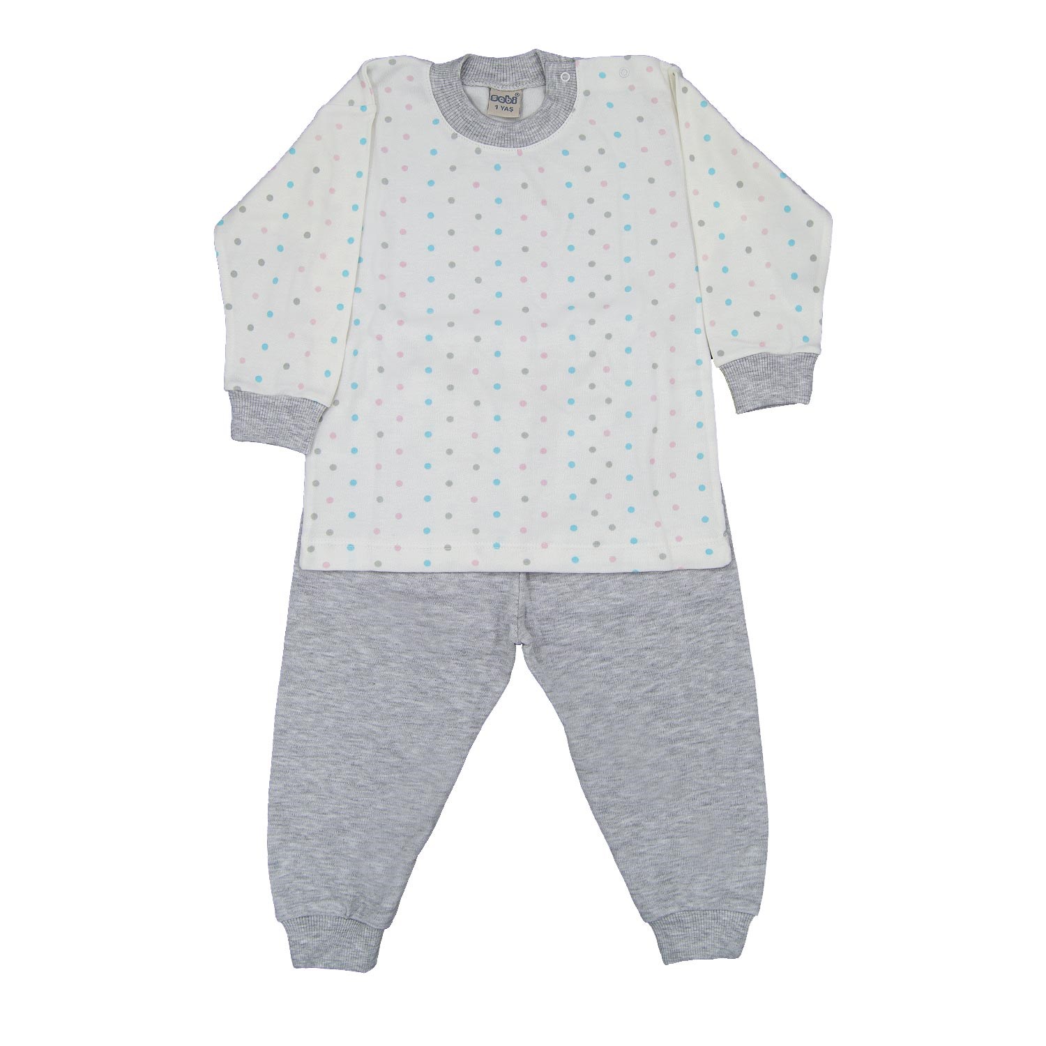 Sebi Bebe Puantiyeli Bebek Pijama Takımı 2401 Gri