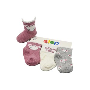 Step Taçlı Mouse 3'lü Soket Bebek Çorabı 10033 Gül Kurusu