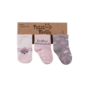 Petit Minou Mouse 3'lü Soket Bebek Çorabı 2089 Gri-Pembe