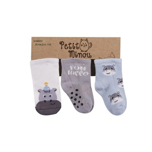 Petit Minou Hippo 3'lü Soket Bebek Çorabı Gri-Mavi