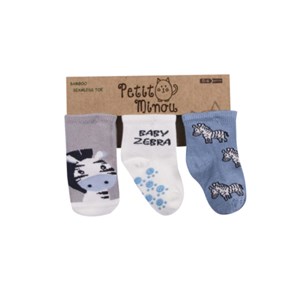 Petit Minou Zebra 3'lü Soket Bebek Çorabı 2097 Gri-Mavi
