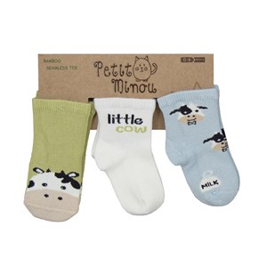 Petit Minou Litle Cow 3'lü Soket Bebek Çorabı Mavi-Yeşil
