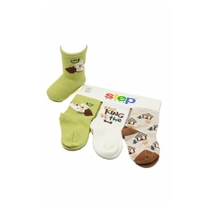 Step King Dog 3'lü Soket Bebek Çorabı 10029 Kahverengi-Yeşil
