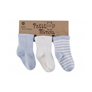 Petit Minou Çizgili 3'lü Soket Bebek Çorabı 2006 Beyaz-Mavi