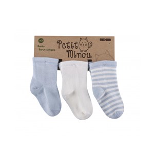 Petit Minou Çizgili 3'lü Soket Bebek Çorabı 2006 Mavi