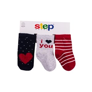 Step Kalp 3'lü Soket Bebek Çorabı 10031 Kırmızı