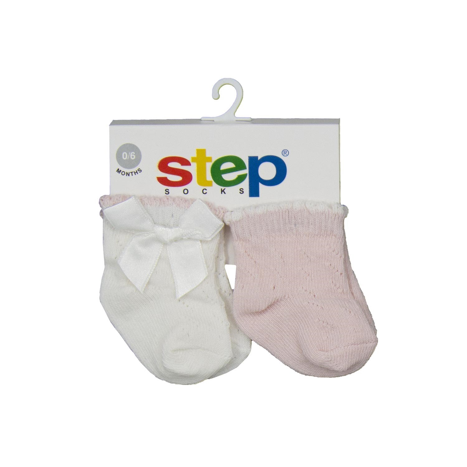 Step Fiyonklu 2'li Soket Bebek Çorabı Ekru-Pembe