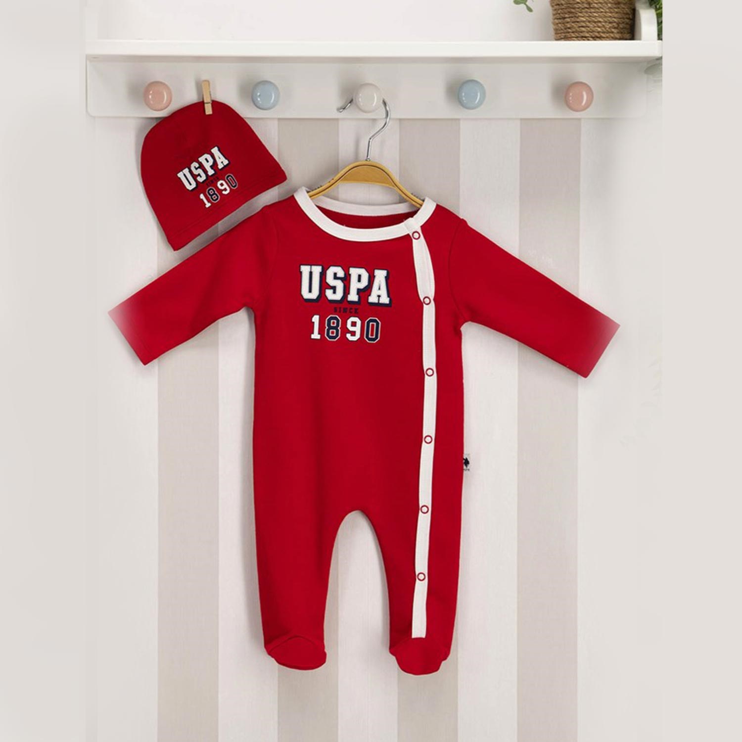 U.S Polo Patikli 2'li Bebek Tulumu USB097 Kırmızı
