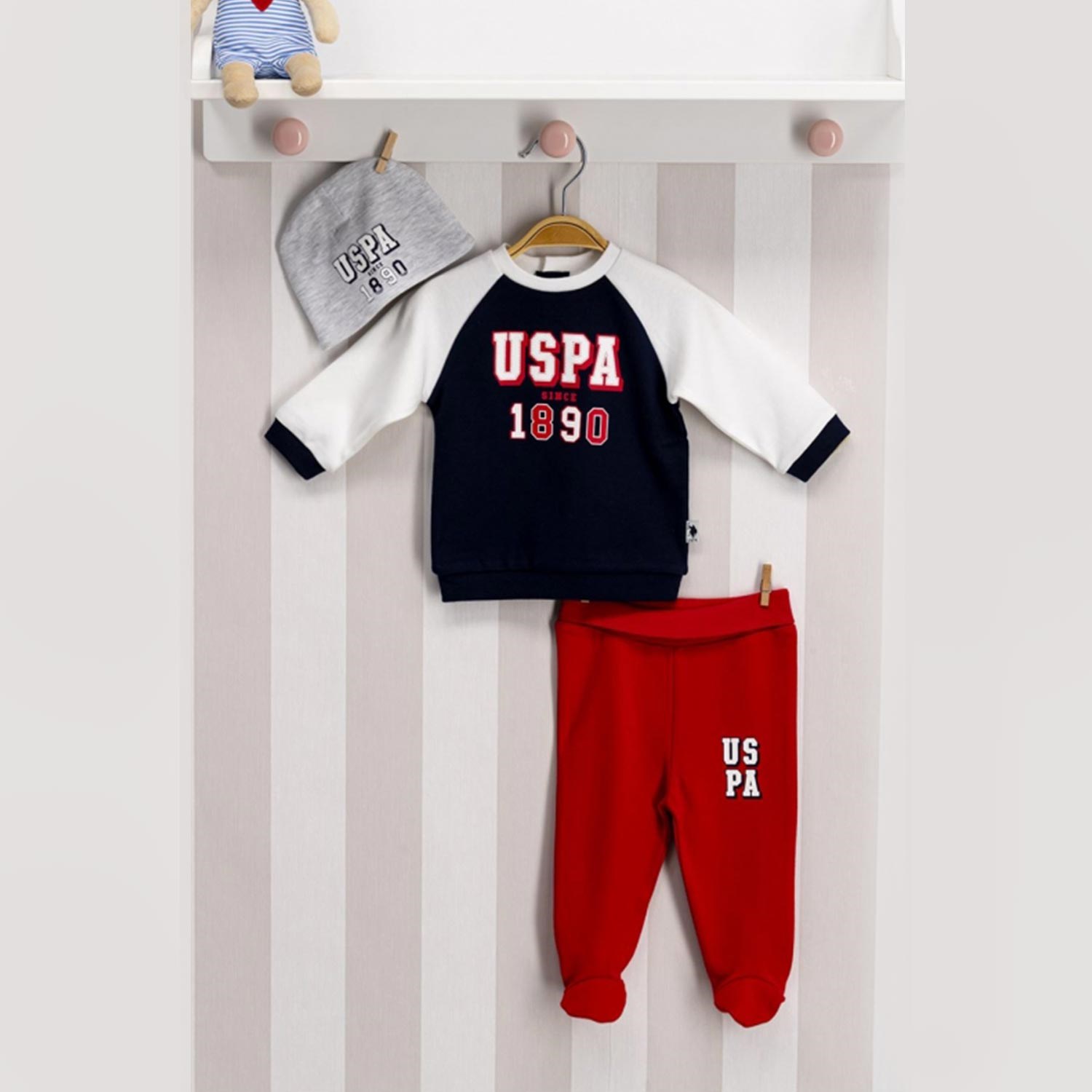 U.S Polo Patikli 3'lü Bebek Takımı USB099 Lacivert