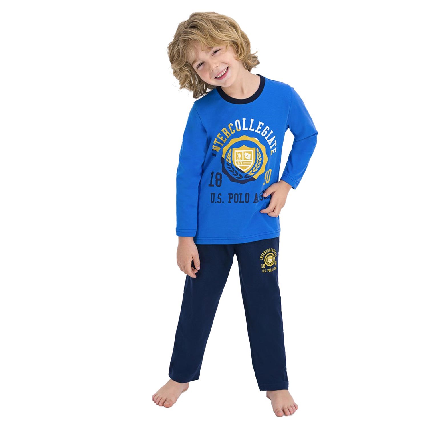 U.S Polo Uzun Kollu Çocuk Pijama Takımı Mavi