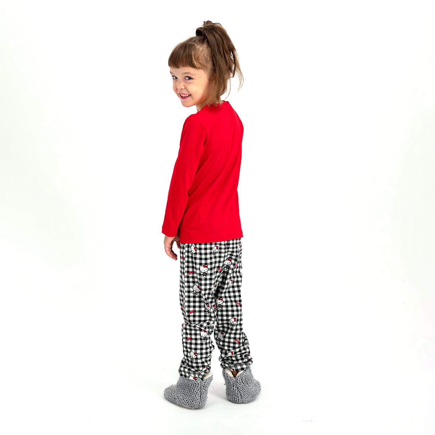 Hello Kitty Uzun Kollu Çocuk Pijama Takımı Kırmızı