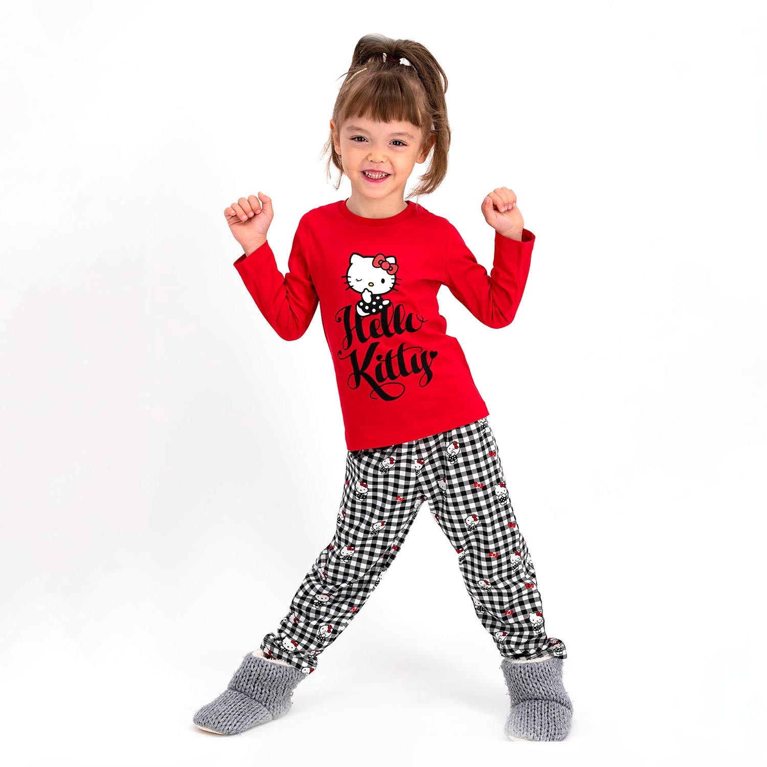 Hello Kitty Uzun Kollu Çocuk Pijama Takımı Kırmızı