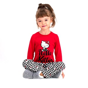 Hello Kitty Uzun Kollu Çocuk Pijama Takımı Kırmızı
