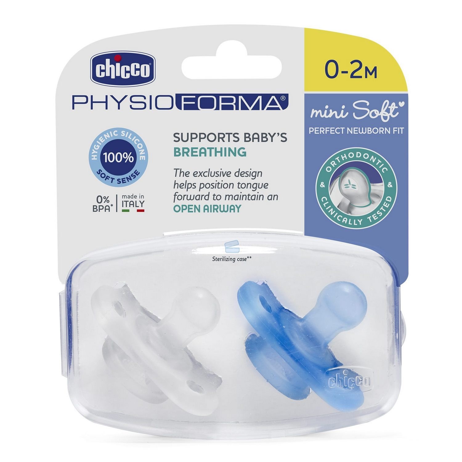 Chicco Physio Forma Mini Soft 2'li Emzik 0-2 Ay Mavi