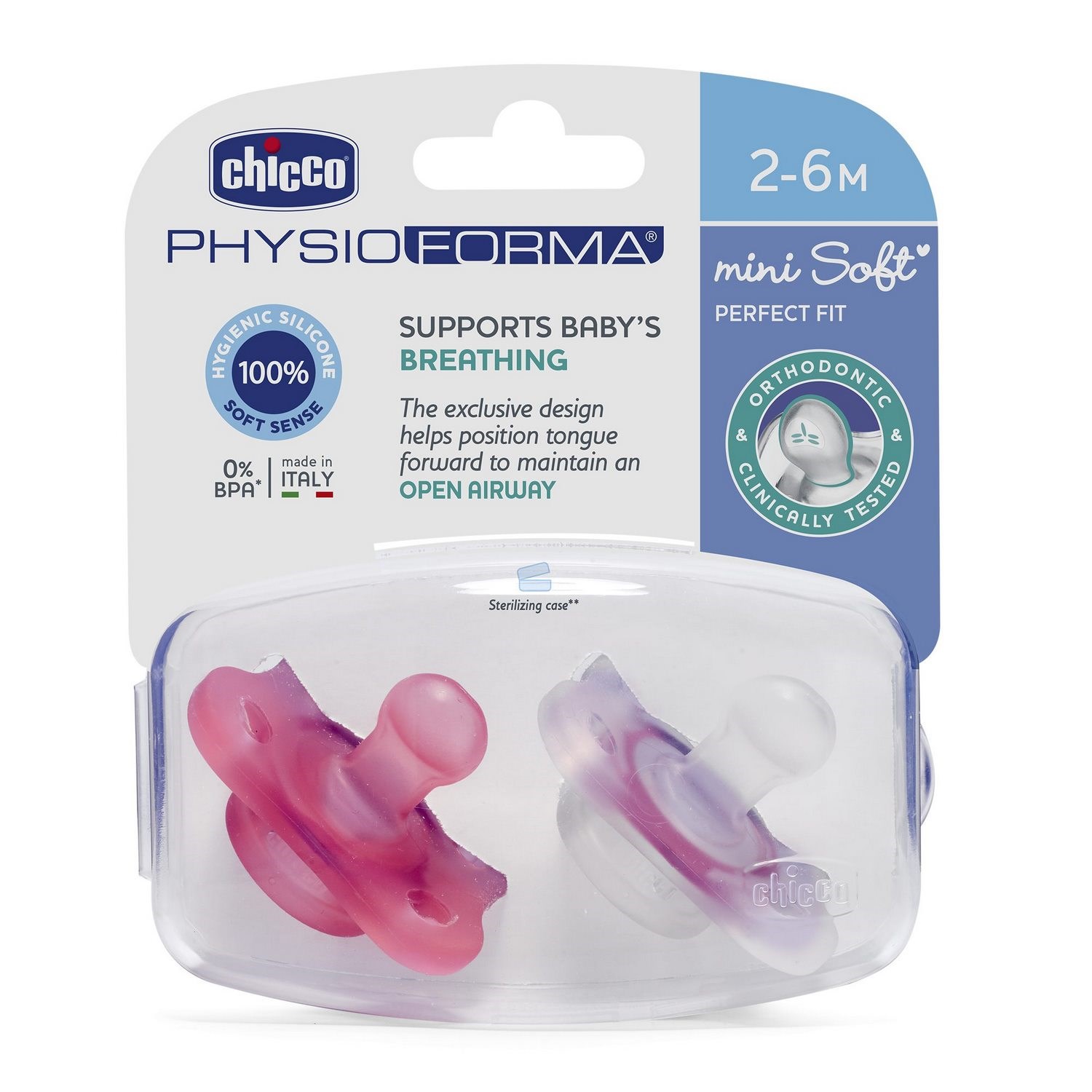 Chicco Physio Forma Mini Soft 2'li Emzik 2-6 Ay Pembe