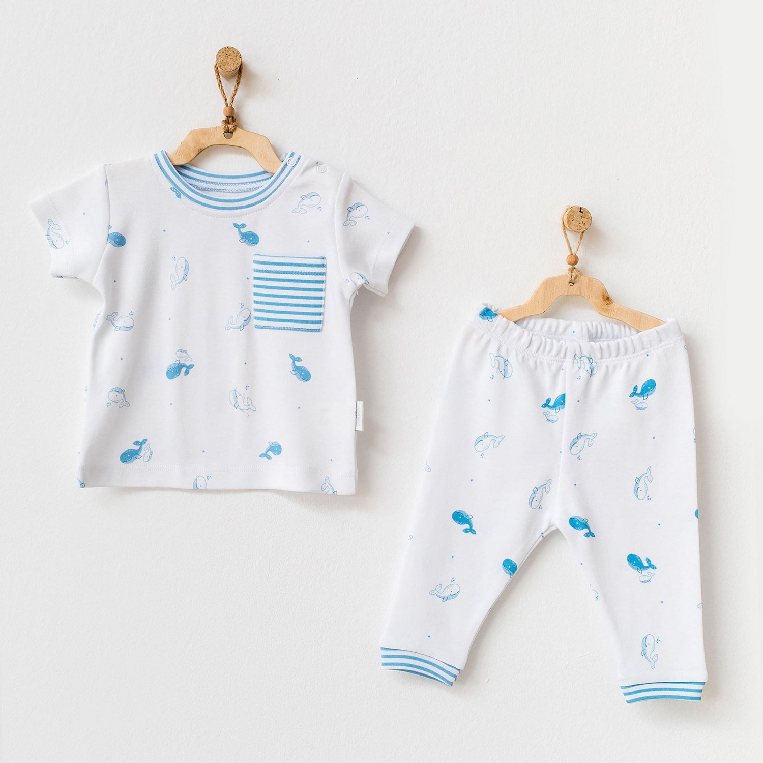 Andywawa Cute Whale Bebek Pijama Takımı AC21553 Beyaz