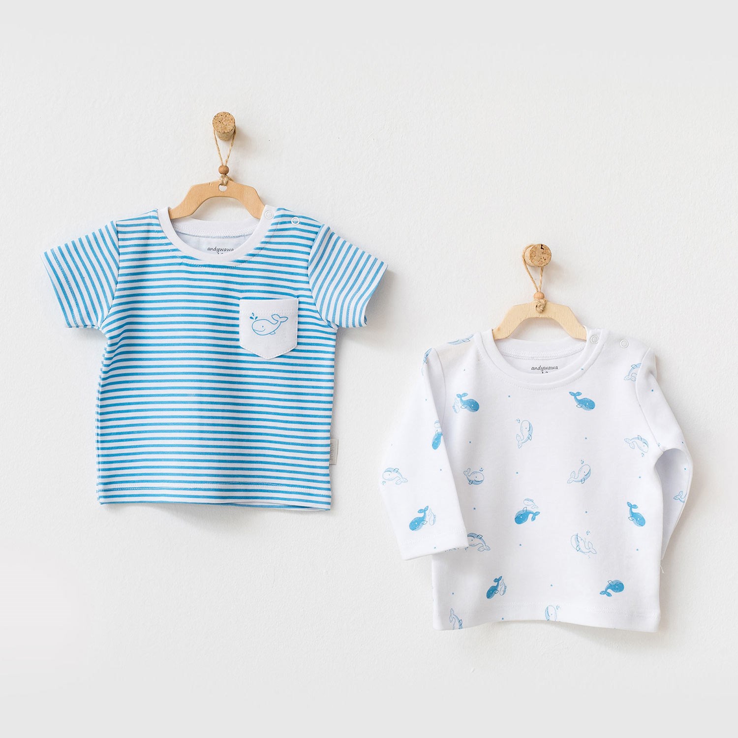 Andywawa Cute Whale 2'li Bebek T-shirt AC21561 Mavi