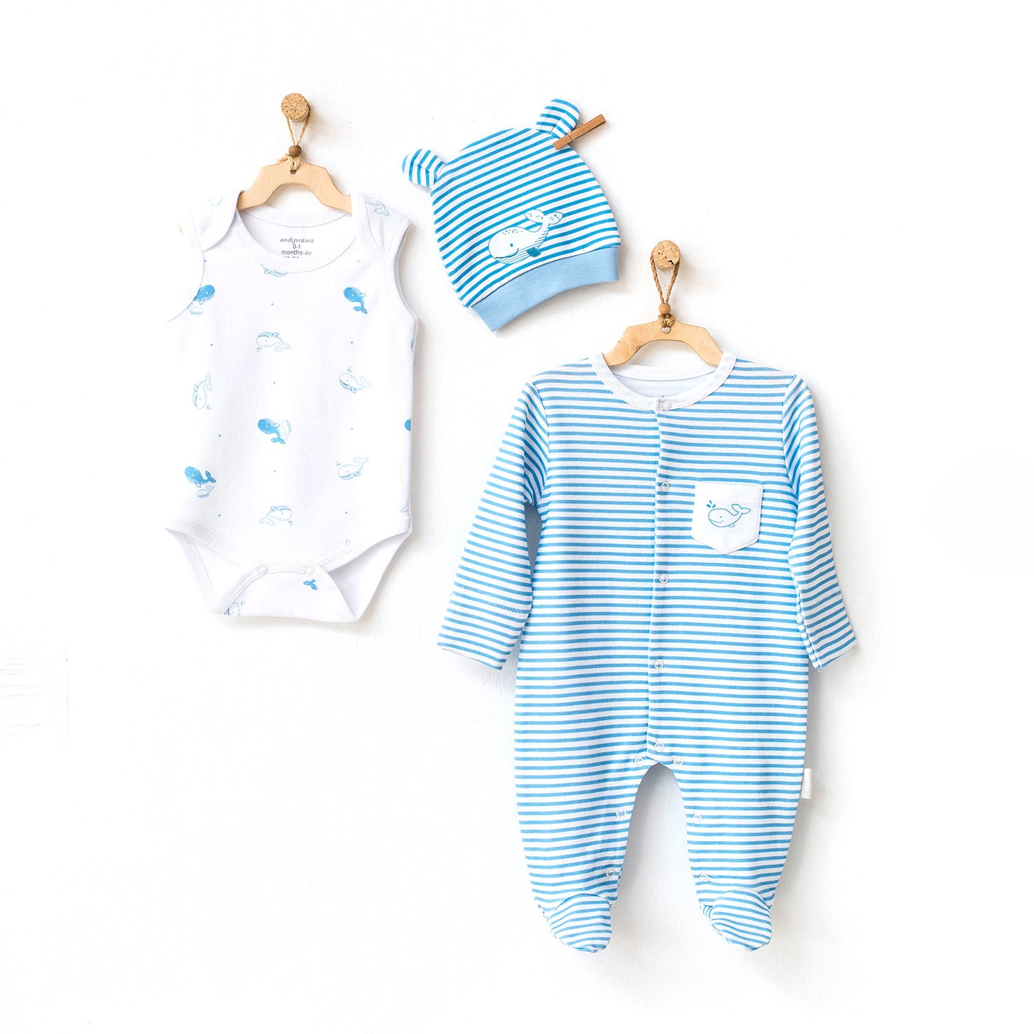 Andywawa Cute Whale 3�lü Bebek Takımı AC21551 Mavi Fiyatı